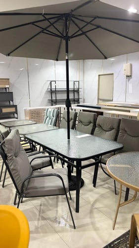 طقم جلسة خارجية 6 كراسي لون رمادي