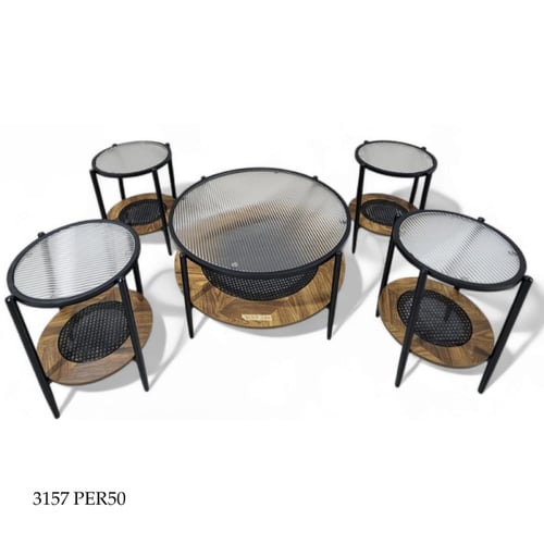 طقم طاولات زجاج وراتان عدة ألوان