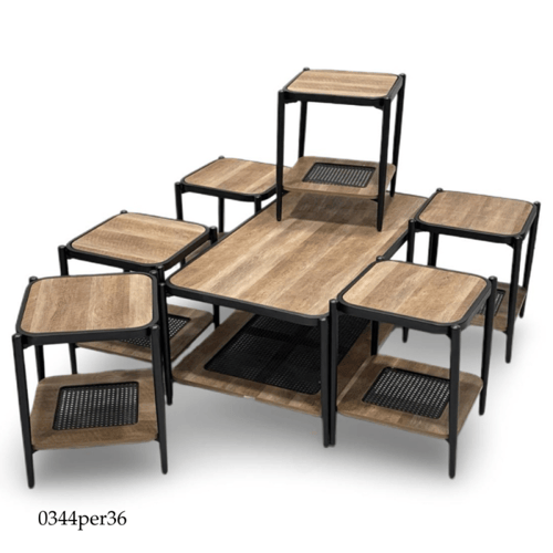 طقم 4و6 طاولات خشب وراتان عدة الوان