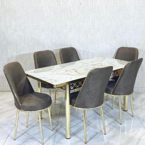 طقم طاولة طعام استيل 6 كراسي تركي لون بني