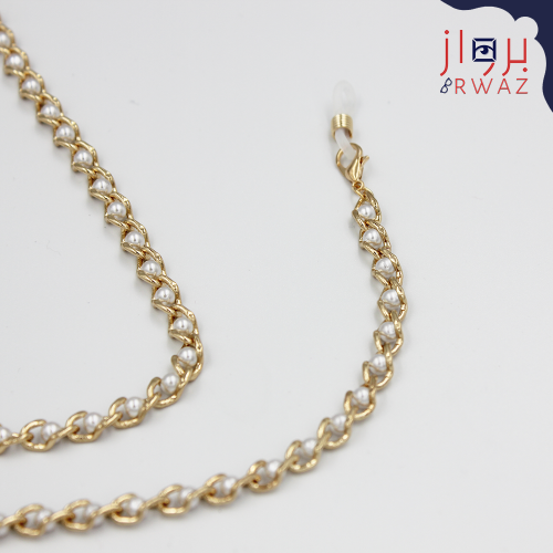 سلسلة معدن بلون ذهبي مزينه بالكامل باللؤلؤ