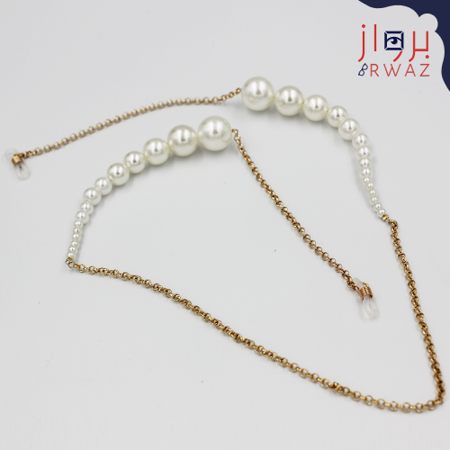 سلسلة معدن بلون ذهبي مزينة باللؤلؤ الكبير