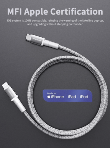 سلك شاحن ايفون قماشي بقوة ٦٠ واط من موج ماكس