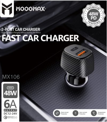 شاحن سيارة بقوة 48W, بمنفذ تايب سي (Type-C) PD يدع...