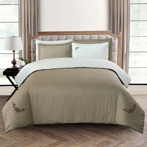 مفرش فندقي مطرز قطن ساتان بدون حشوة 6 قطع