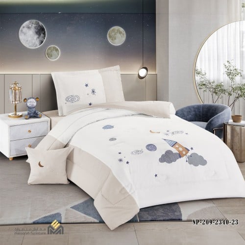 طقم مفرش مفرد ونصف تطريز رسومات كرتونية