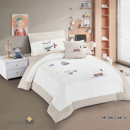 طقم مفرش مفرد ونصف تطريز رسومات كرتونية