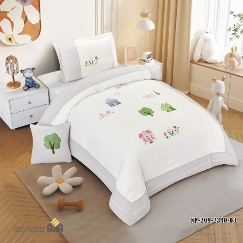 طقم مفرش مفرد ونصف تطريز رسومات كرتونية