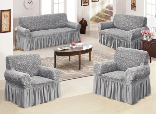 تلبيسة كنب 4 قطع - رمادي فاتح