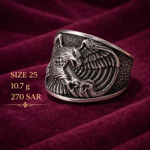 خاتم فضة رجالي نقش نسر – عيار 925