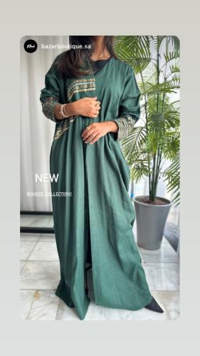 عباية لينن مشغوله بالاحجار والترتر