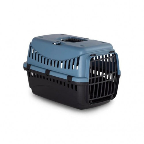 برغامو صندوق تنقل للقطط مع باب بلاستيك كحلي