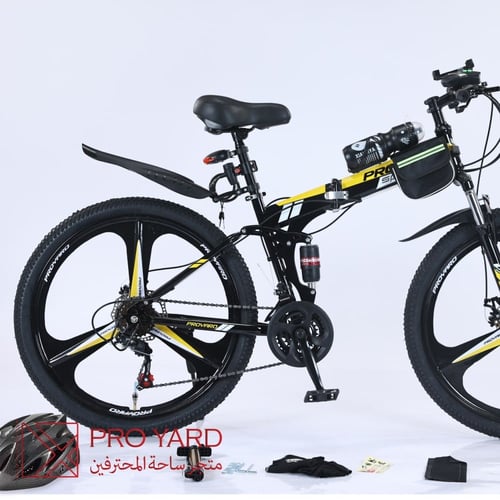 سيكل قابل للطي رياضي هجين أسود بأصفر