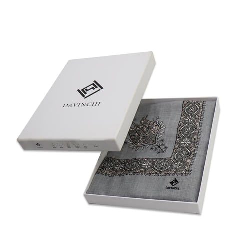 شال كشميري فضي تطريز عودي ماركة دافنشي