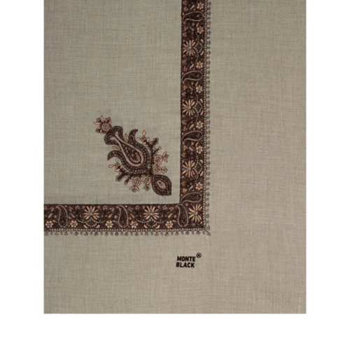 شال كشميري ماركة مونتي بلاك لون بيج مطرز بني