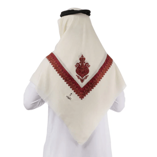 شال كشميري ابيض تطريز احمر ماركة ملكي خاص