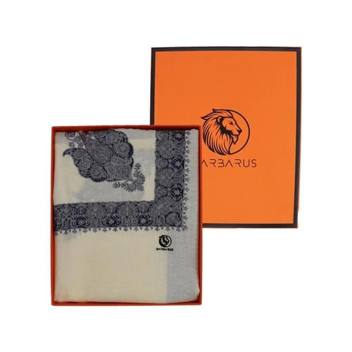 شال كشميري بيج تطريز فضي و كحلي ماركة بربروس