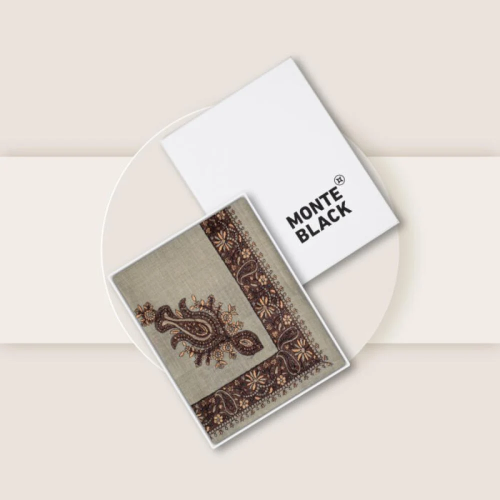 شال كشميري ماركة مونتي بلاك لون بيج مطرز بني