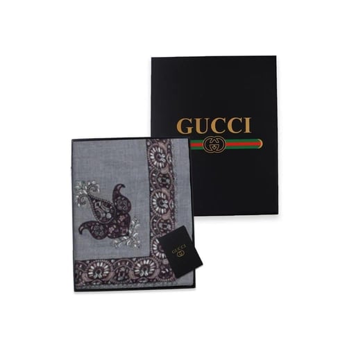 شال كشميري قوتشي فضي تطريز بني