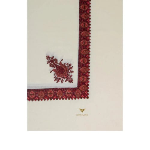 شال كشميري ماركة روميو فلنتينو ابيض مطرز احمر