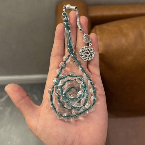 سبحة بكلايت شفافة خيط اخضر