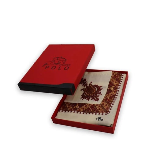 شال كشميري مطرز لون كريمي تطريز أحمر ماركة بولو