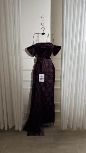 فستان طويل دانتيل مع مخمل ليلكي