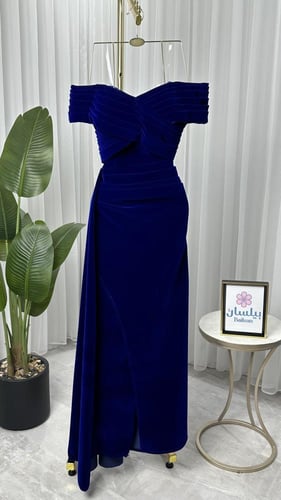 فستان طويل مخمل ازرق
