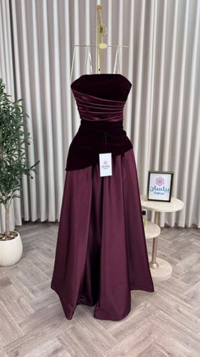 فستان طويل مخمل مع تفته