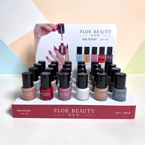 بوكس مناكير فلور بيوتي (Flor Beauty) - 24 لون متنو...