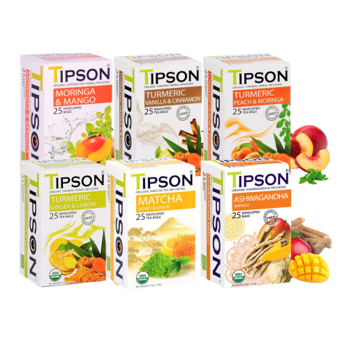 تيبسون شاي عضوي متنوع 25 مغلف - شاي اشوجندا مانجو...