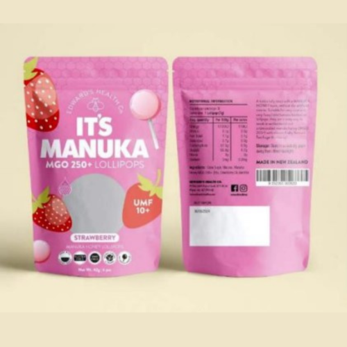 مصاصة بعسل المانوكا بطعم الفراولة 12 قطعة