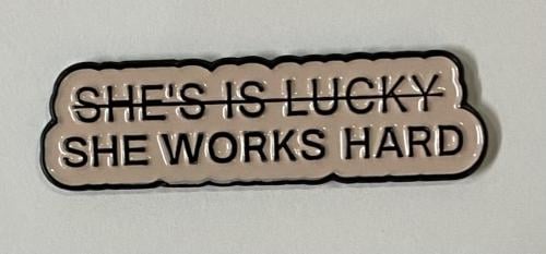 ستيكر معدني she is lucky, she is work hard