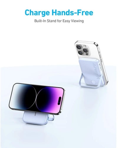 باور بانك انكر ماج سيف أبيض بسعة 5000mAh مع ستاند...