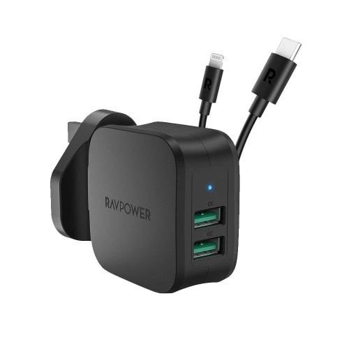 كومبو فيش جداري راف باور 17 واط بمنفذين usb + كيبل...