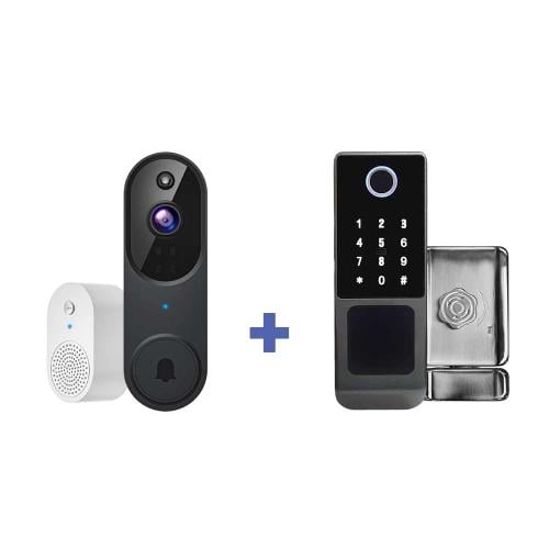 جرس ذكي مع قفل باب الكتروني خارجي بالبصمة