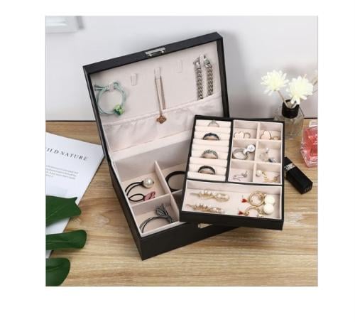 صندوق تخزين مجوهرات من طبقتين - أسود/ بني