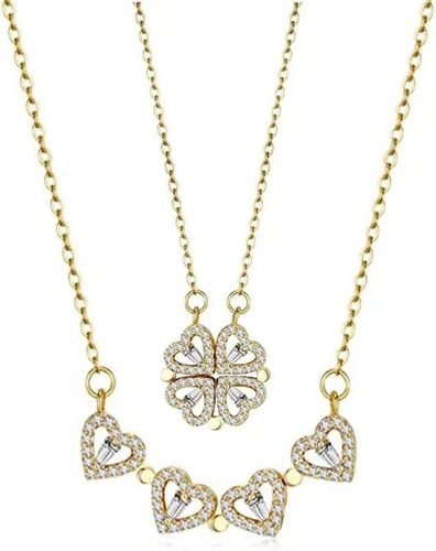 عقد على شكل قلب بتصميم زهرة البرسيم للنساء والبنات