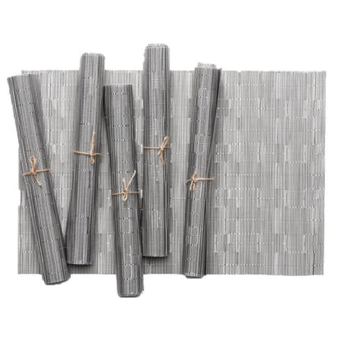 طقم مفارش أطباق نسيجية مكون من 6 قطع رمادي