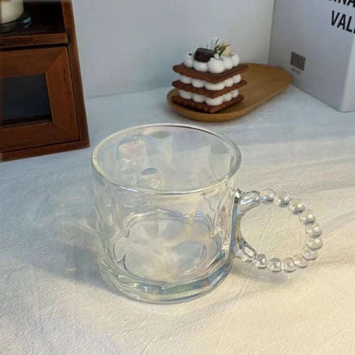 اكواب زجاجية شفافة 300مل مع مقبض لؤلؤي