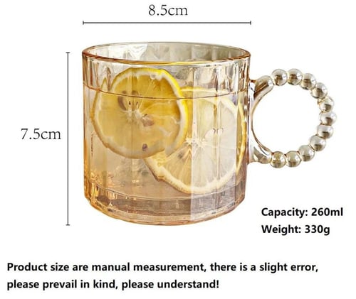 اكواب زجاجية شفافة 300مل مع مقبض لؤلؤي