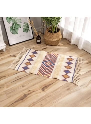 سجادة أرضية قطنية مزخرفة - طراز بوهيمي ملون