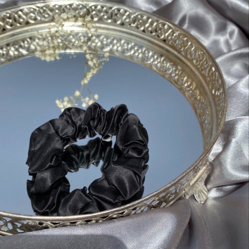 ربطة شعر حرير طبيعي 100٪ لون اسود