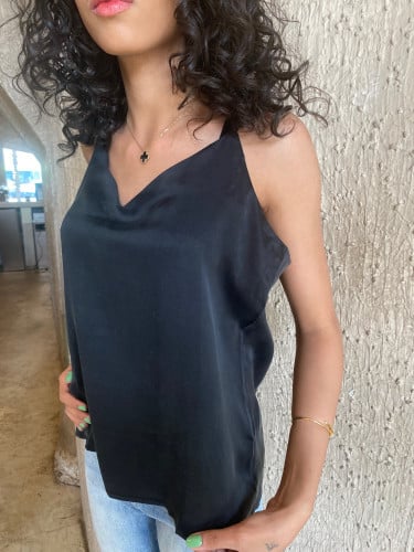 قميص حرير طبيعي 100٪ باللون الاسود