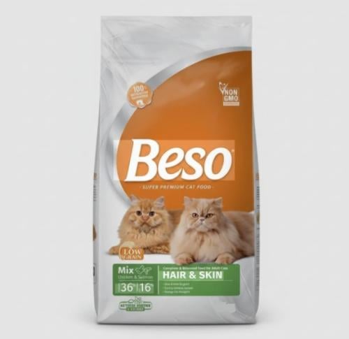 بيسو طعام جاف للعناية بالشعر و الجلد للقطط البالغة...