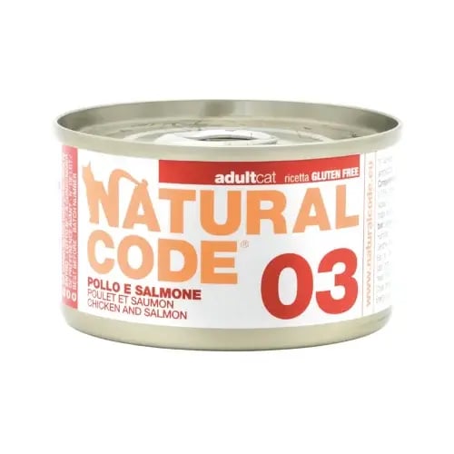 ناتشرال كود 03 معلبات الدجاجو السالمون للقطط 85g