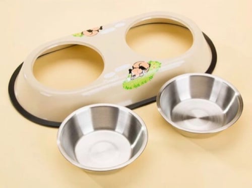 طبق أكل وشرب ستانستيل مقاوم للصدأ للقطط والكلاب