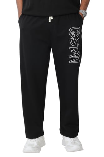 بنطال رياضي رجالي أسود بطباعة جانبية