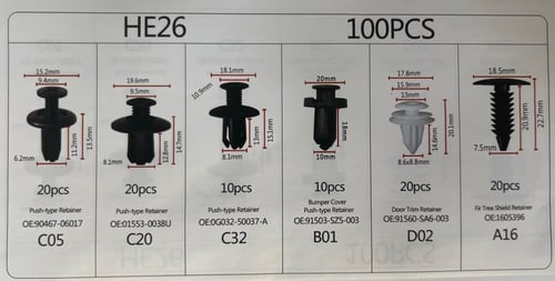 طقم كلبسات | للسيارات متنوعه عدد 100 قطعه
