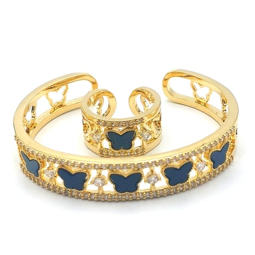 طقم خاتم واسوارة بتصميم فراشات لون اسود